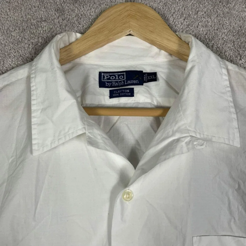 Vintage Polo Ralph Lauren Camp Shirt Mens XXL White Clayton Short Sleeve Cotton